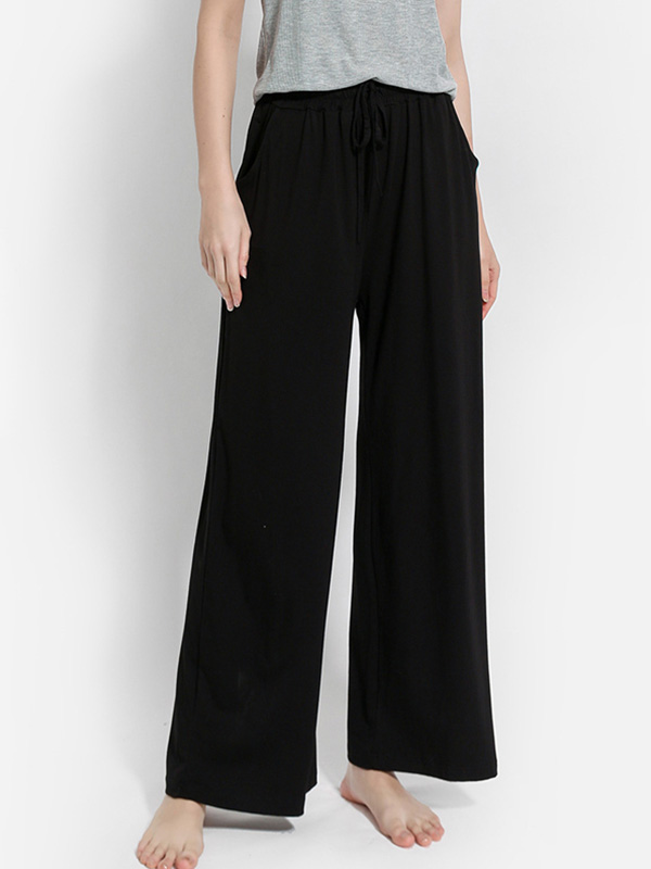 Black Modal Flared Wide Leg Pants