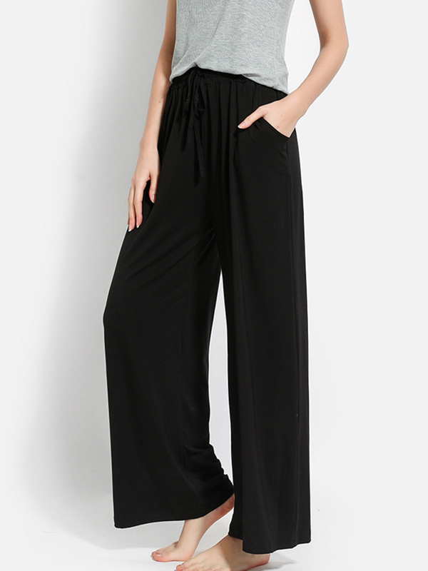 Black Modal Flared Wide Leg Pants