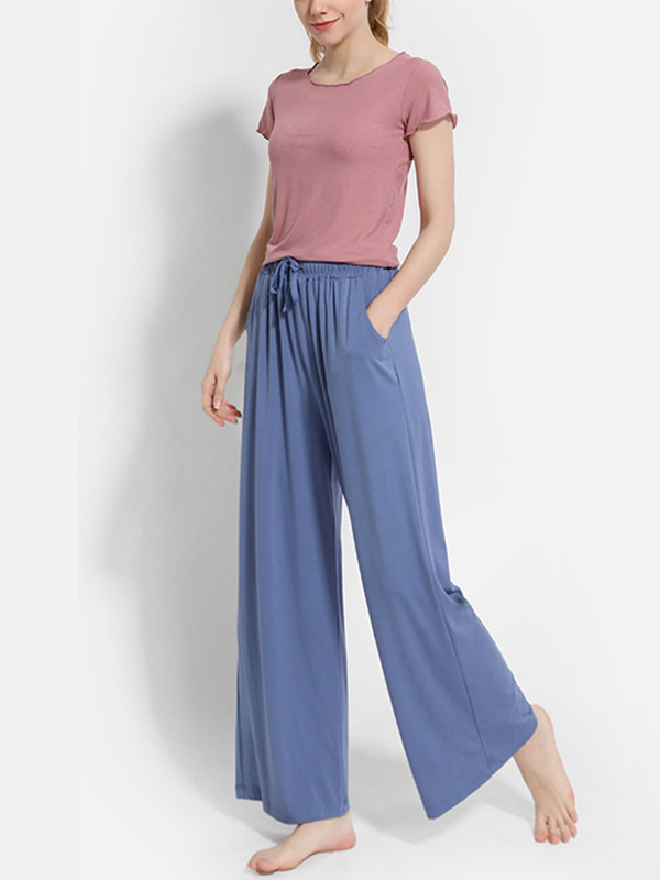 Blue Modal Flared Wide Leg Pants