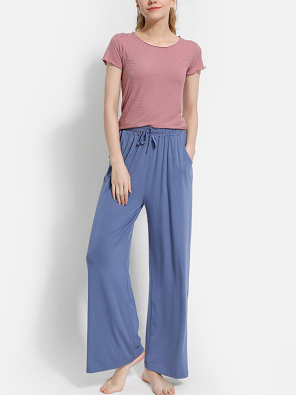 Blue Modal Flared Wide Leg Pants