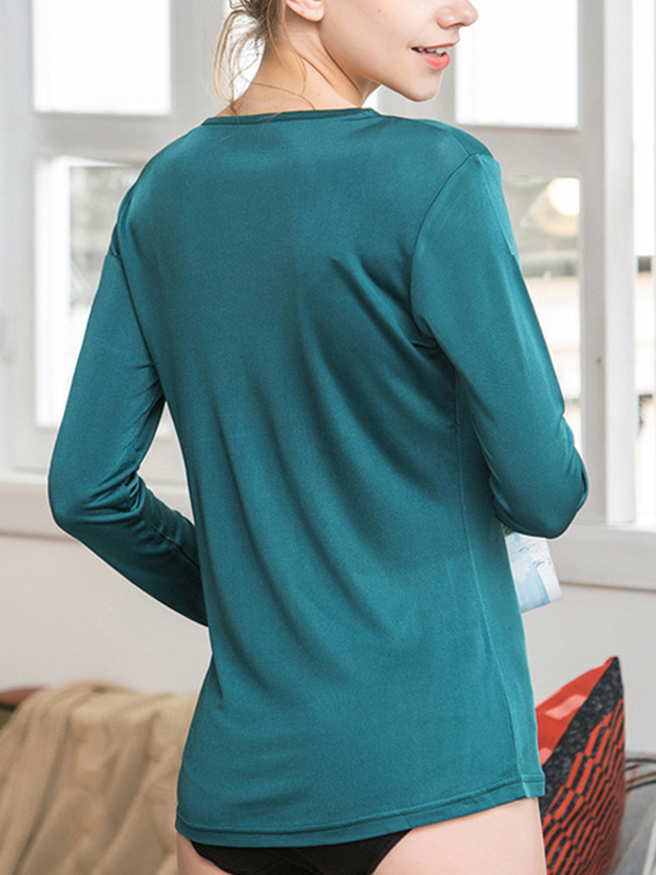 Dark Green Round Neck Silk T-shirt