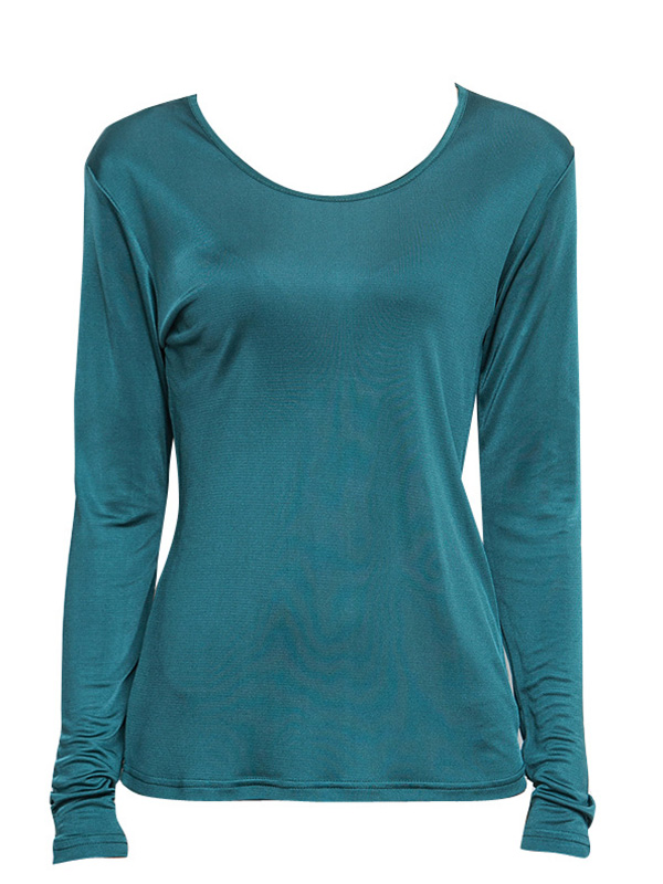 Dark Green Round Neck Silk T-shirt