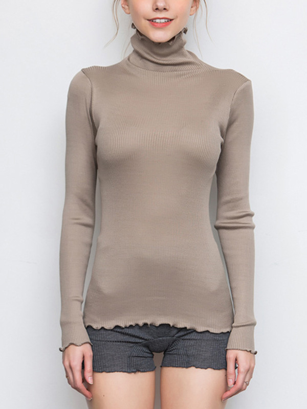 Khaki High Neck Silk T-shirt