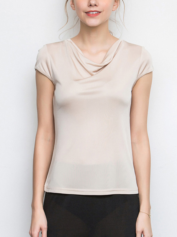 Nude Pile Collar Short Sleeves Silk T-shirt