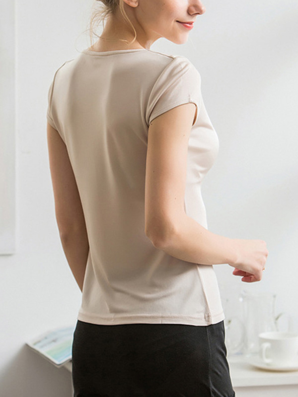 Nude Pile Collar Short Sleeves Silk T-shirt