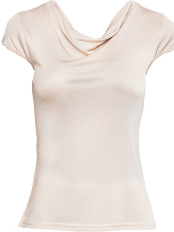 Nude Pile Collar Short Sleeves Silk T-shirt