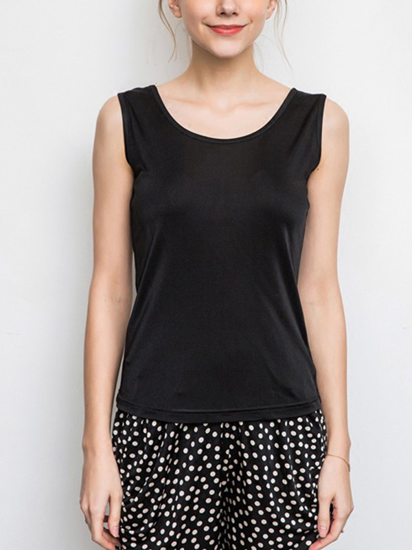 Black Scoop Neck Silk Tank Top