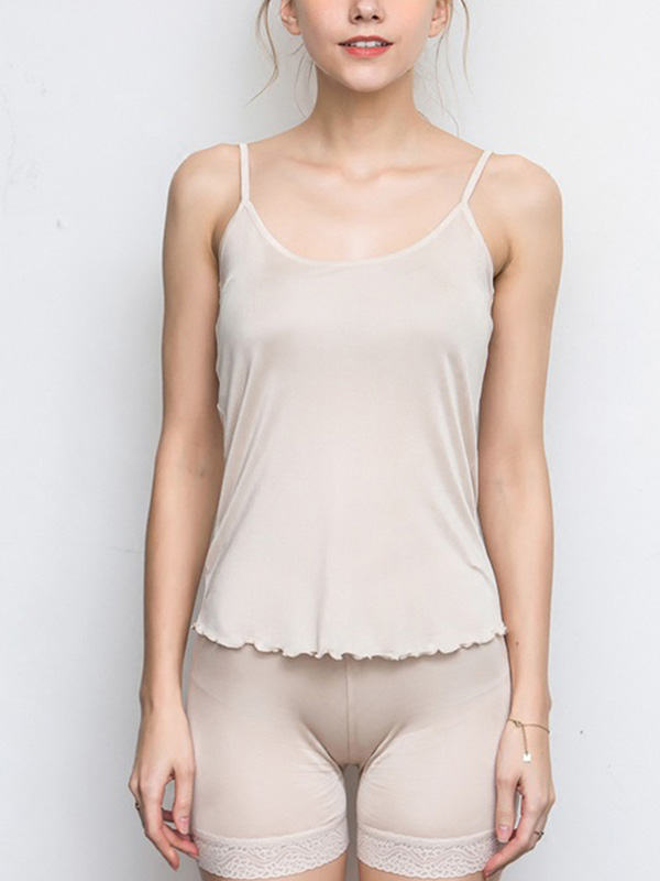 Nude Round Neck Silk Camisole