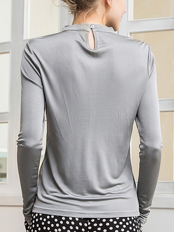 Grey Stand Collar Silk T-shirt