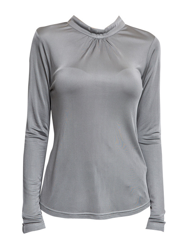 Grey Stand Collar Silk T-shirt