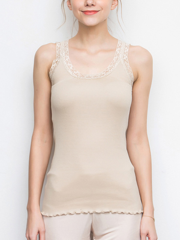 Nude Silk Lace Tank Top